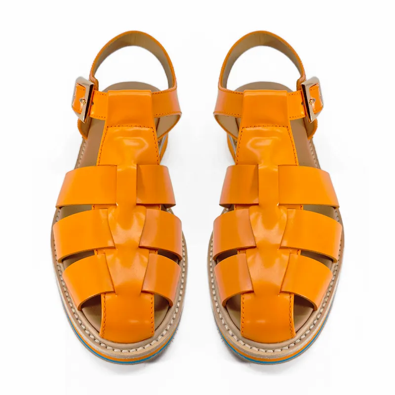 La sandale fermée en cuir orange - Pertini - Scarpe chaussures
