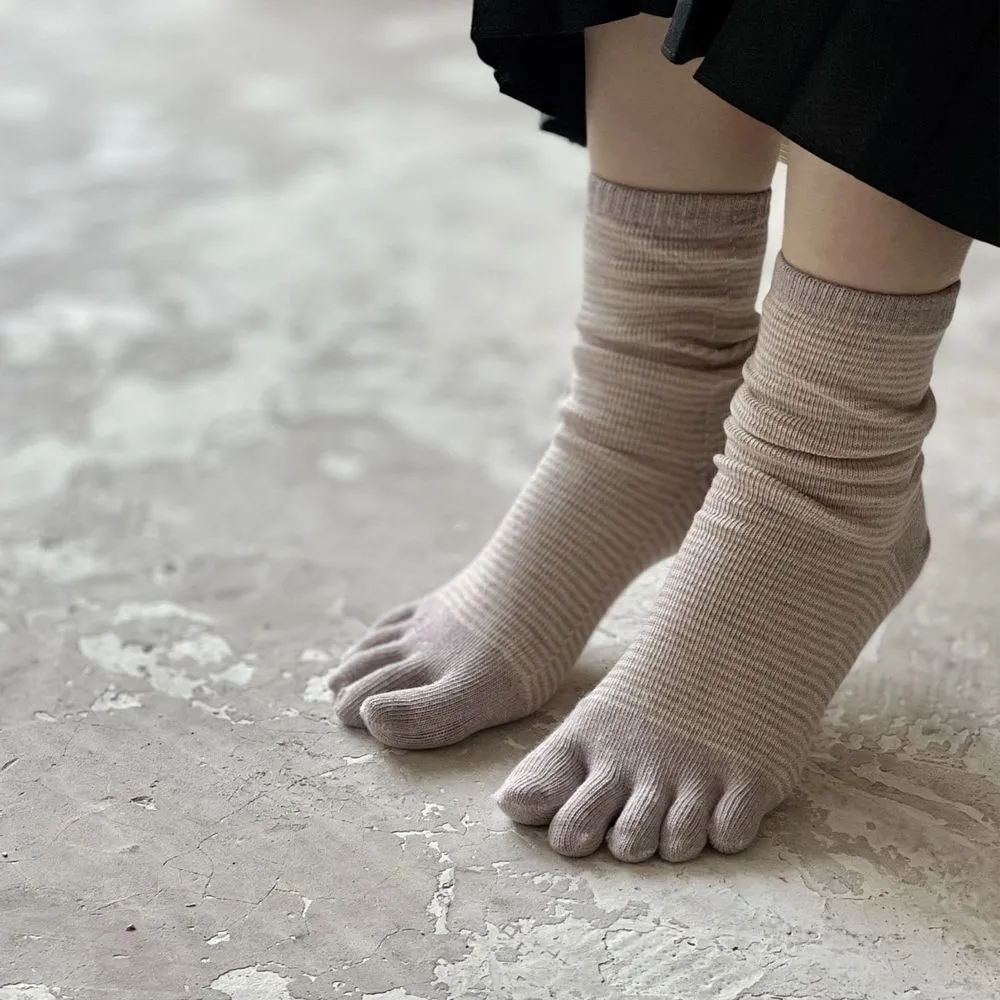 Organic cotton 5 fingers thin border socks (plant dyeing)