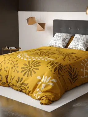 Parure de lit housse de couette avec taies d'oreiller 100% Coton 47 fils Babouchka - Multicolore