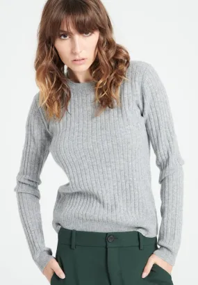 Pull col rond cachemire gris clair femme - LILLY 16