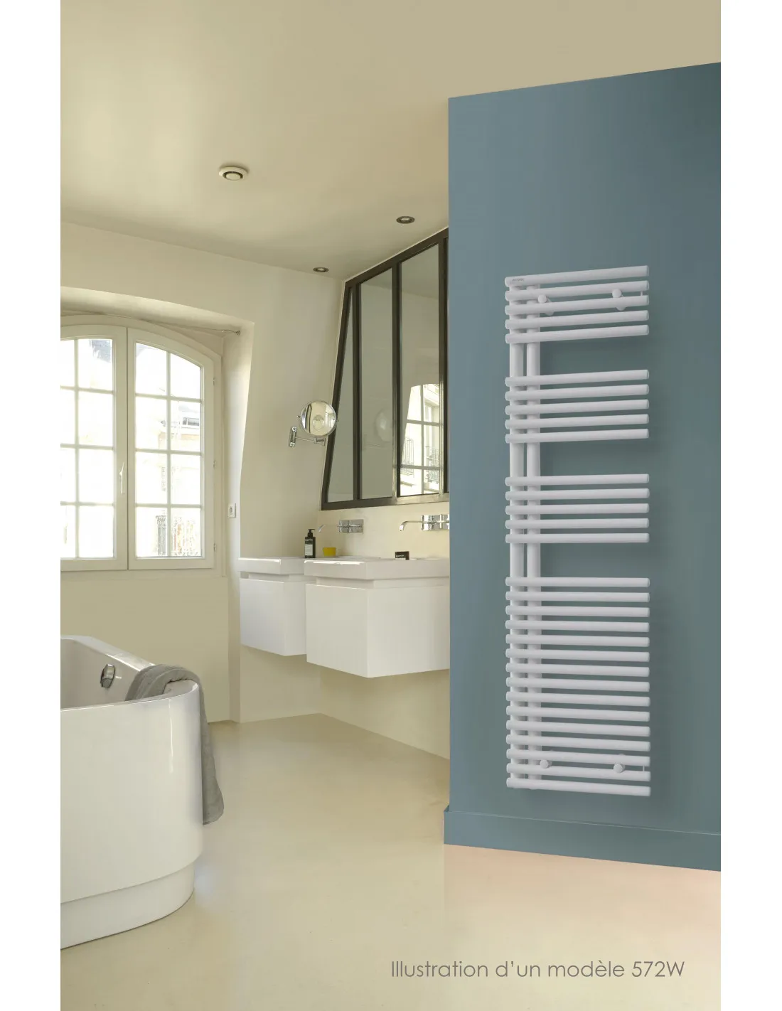 Radiateur sèche-serviettes Cala Asymétrique gauche Blanc RAL 9016 547W H1161 mm / L496 mm Acova LNL-112-050